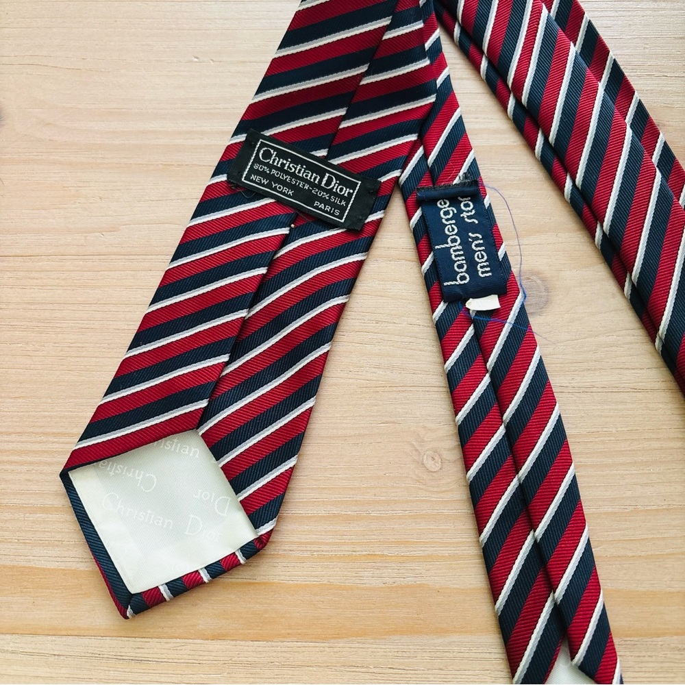 Christian Dior Vintage Red Navy Blue Striped Mens Designer Luxury Patriotic Tie‎ - Picture 4 of 7